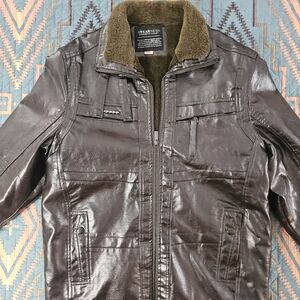 Kenneth Cole Awareness Dark Brown Faux Leather Bomber Jacket
